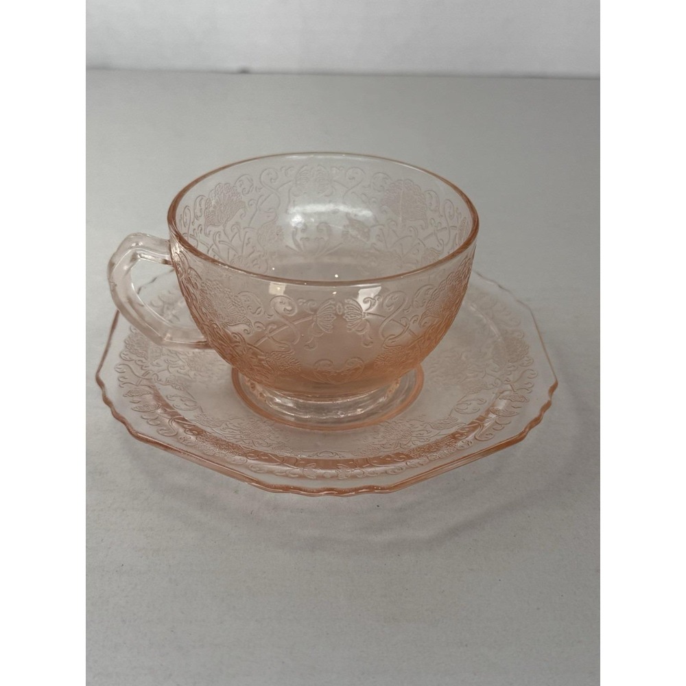 Hazel Atlas Florentine Poppy Pink Cup And Sander Depression Glass